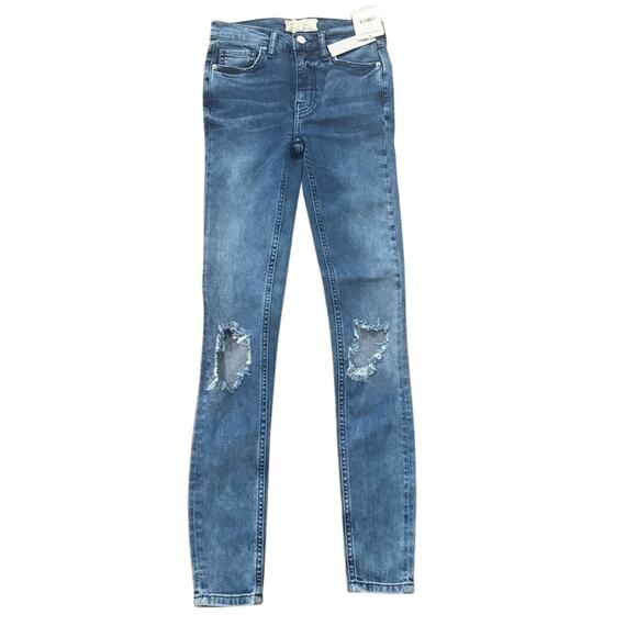 Free People Distressed Skinny Ripped Knee Jeans Blue Denim Women’s 25 Long NWT - Picture 1 of 5